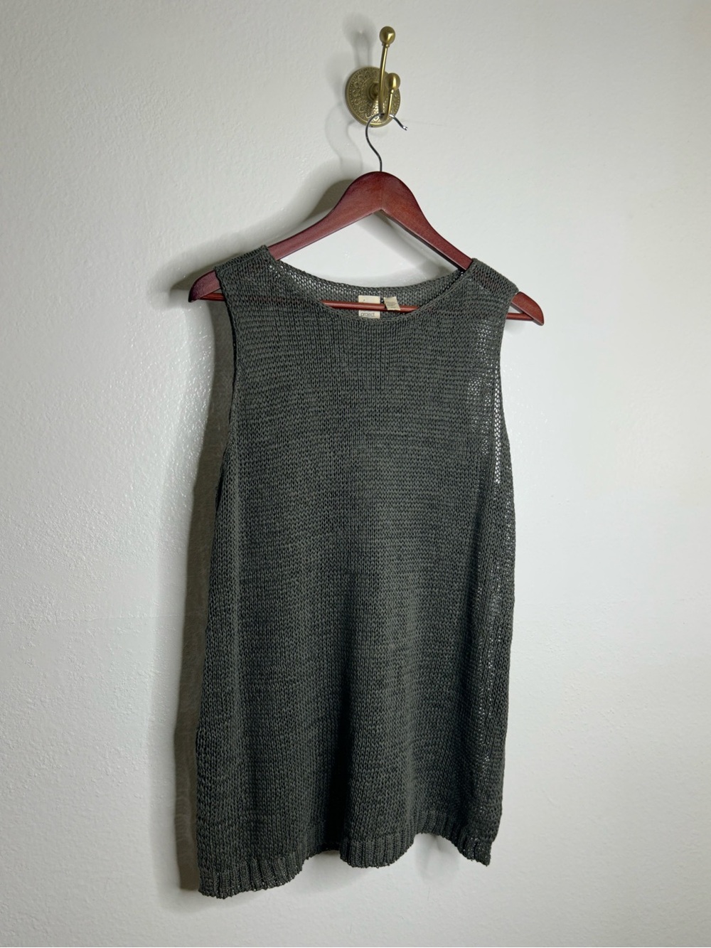Eileen Fisher 'Fisher Project' 100% Organic Cotton Knit Green Tunic Tank Top